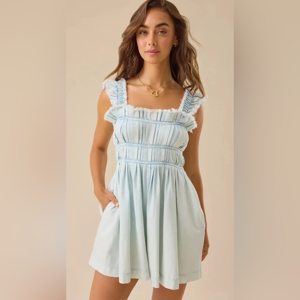 ALTAR’D STATE COTTON LIGHT WASH ASHLEY ROMPER BOHO BEACH COTTAGECORE Blue M
